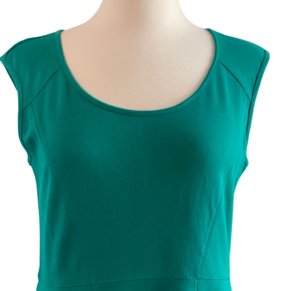 NY & COMPANY Dress Cotton Knit Fit & Flare Cap Sleeves Skater Green Medium - Picture 2 of 9